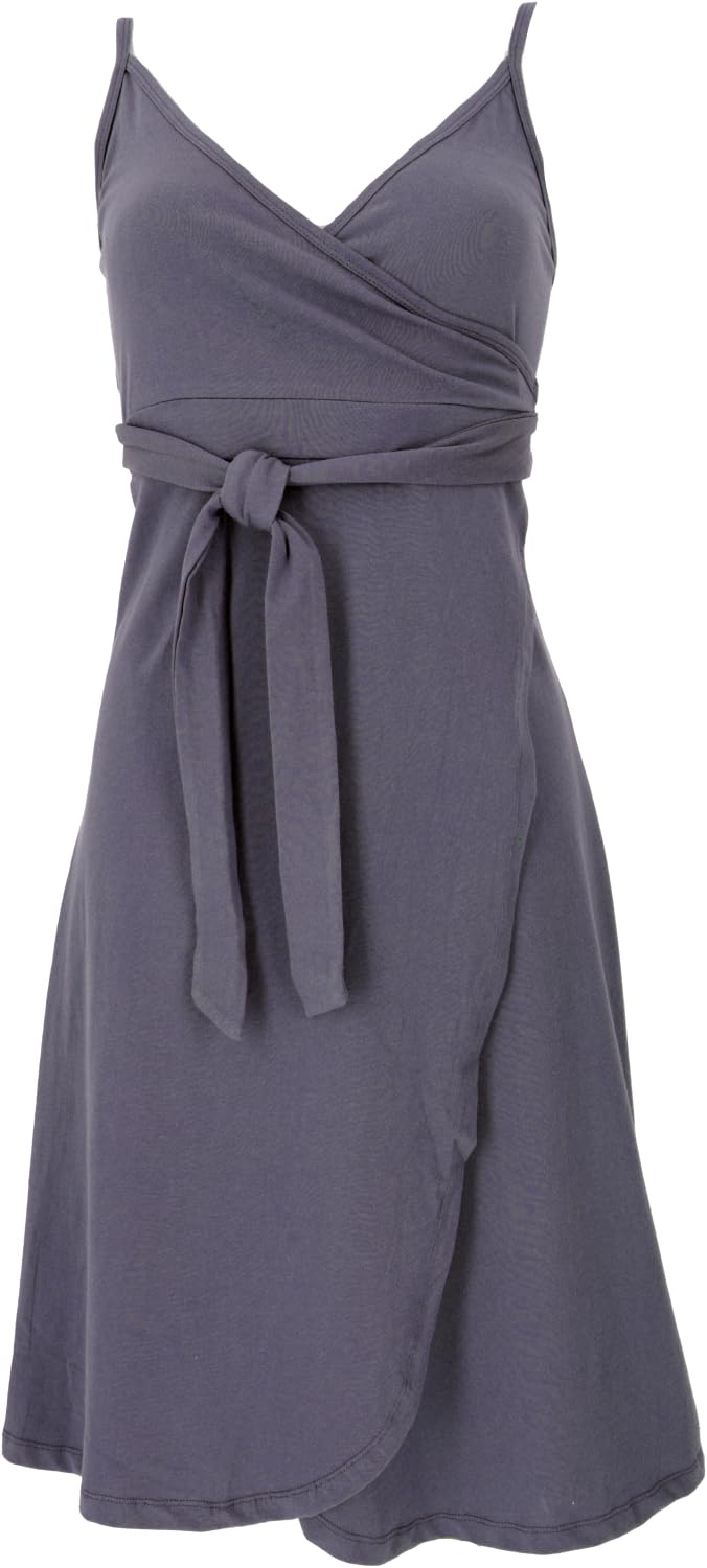 GURU SHOP Minivestido de algodón orgánico, vestido envolvente, vestido de verano, ropa alternativa