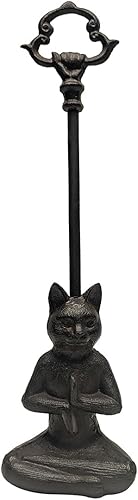 Treasure Gurus - Tope de puerta de hierro fundido pesado para yoga, gato, manija de transporte, tope de puerta Namaste, decoración del hogar