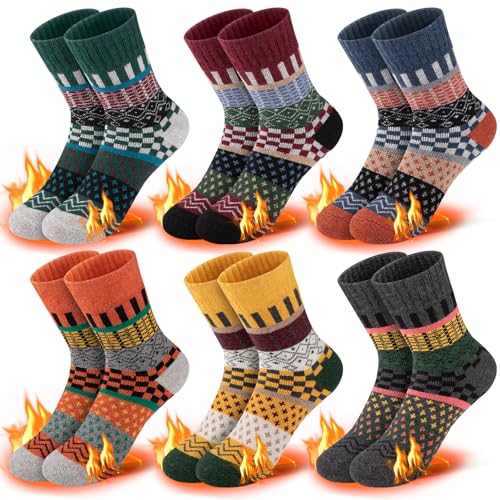 Comfoex Kids Wool Winter Socks - Warm Thermal Cozy Soft Thick Crew Socks 4-10 Years Old for Boys & Girls - 6 Pairs