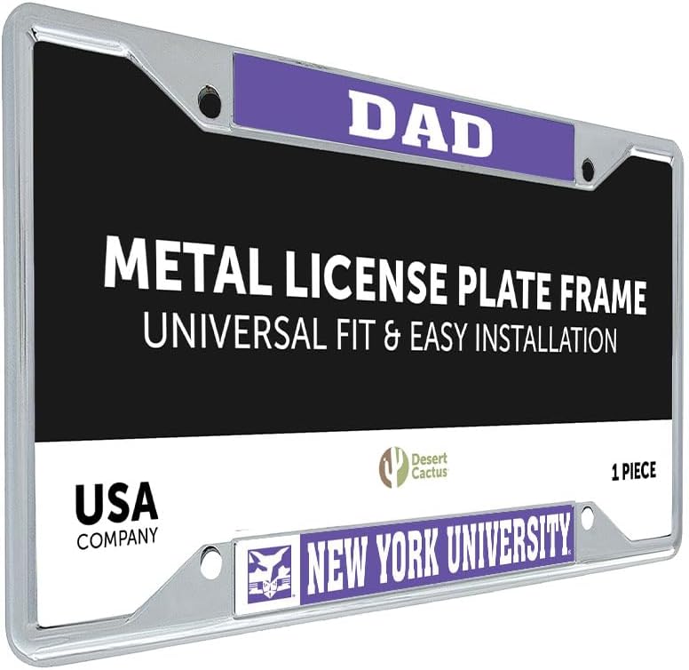 Desert Cactus New York University Car Accessories NYU Violets Metal License Plate Frame and Tag Holder for Front or Rear of Car (Dad)
