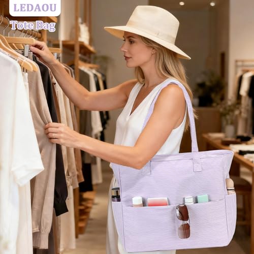 Image of LEDAOU Beach Bag Waterproof Sandproof Women Beach Tote Pool Bag with Zipper for Swim Gym Grocery Travel with Wet Pocket | Sandproof