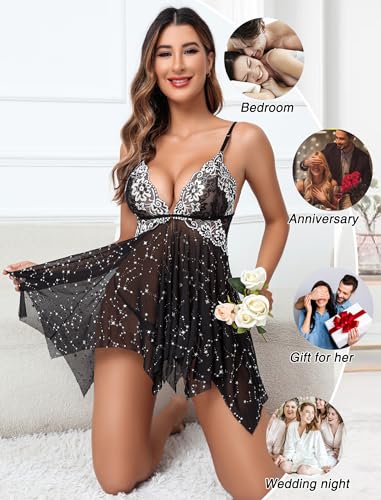 Image of Avidlove Women Lace Lingerie Front Closure Babydoll V Neck Nightwear Sexy Chemise Nightie