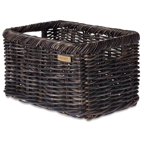 Basil Noir L - FaHinterradradtransportkorb - aus Rattan - rechteckig - Tragegriffe - geflochtene Umrandung - ohne Befestungsmaterial - Nature Melee Black