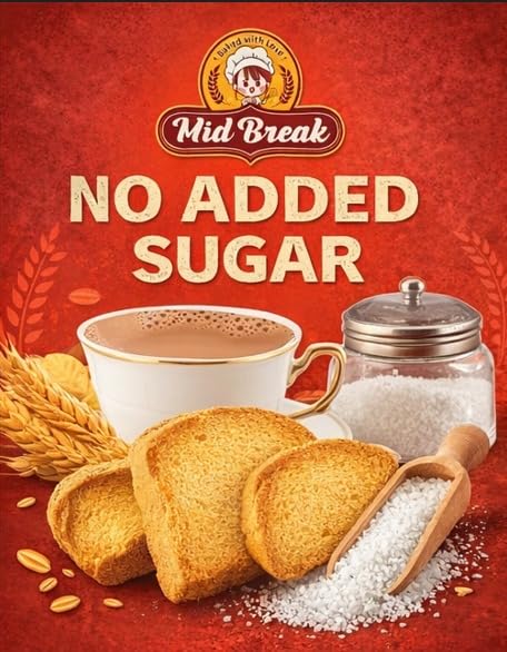 Image of MidBreak No Added Sugar Rusk 200g * Pack of 1 | Elaichi Flavoured Crispy Toast | Handmade Eggless Healthy Tea-Time Snack