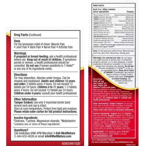 Medinatura T-Relief Extra Strength Pain Relief Arnica +12 Plant-Based Pain Relievers 100Ct Tablets T-Relief Extra Strength Pain Relief 3Oz Cream Bundle #TOP1