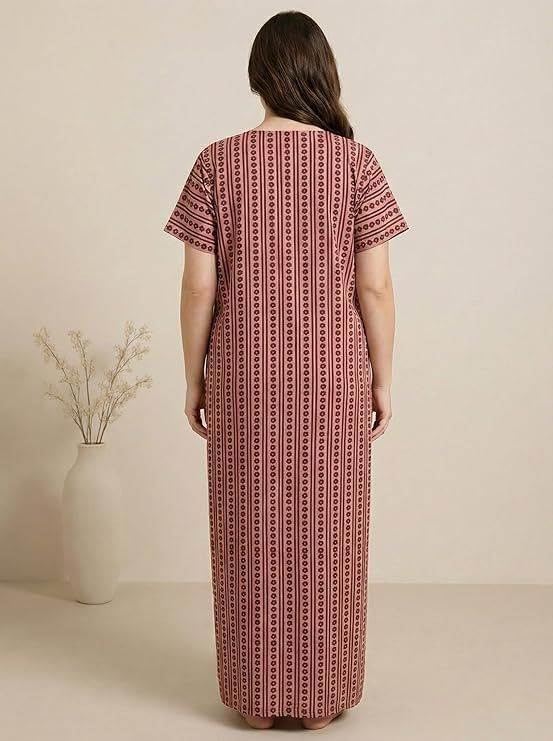 Image of Bahumaan Pure Cotton Nighty for Woman | Night Gown for Women with Pocket, Ideal for Loungewear | Maxi Nighty for Women Cotton (1, Pink, L-Bust-44)