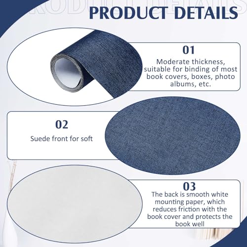 Tela para encuadernación de libros, 40 x 16 pulgadas, superficie de tela con respaldo de papel, cubierta archivística europea duradera y resistente para libros, álbumes y scrapbooking (azul oscuro) miniatura 4