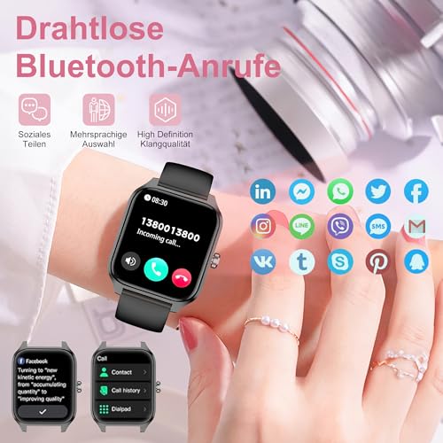 Smartwatch Damen Herren,Fitnessuhr Tracker mit Telefonfunktion 1.83" Touchscreen,Uhren Fitness Tracker IP67 Wasserdicht/Blutsauerstoff/Pulsmesser/Sportuhr Aktivitätstracker für Android/iOS – Bild 3