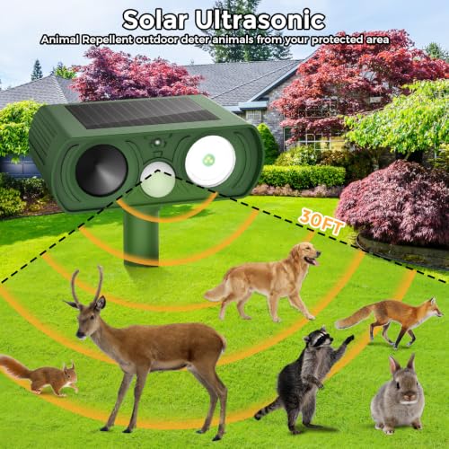Image of Solar Ultrasonic Animal Repellent, Waterproof Deer Repellent, Outdoor Cat Repellent with Motion Detection, Squirrel, 2 Pack