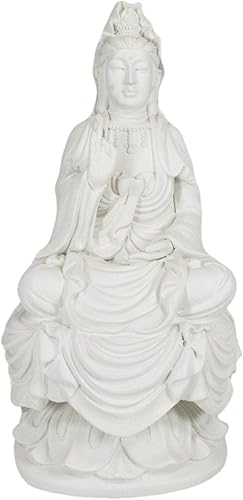 Ebros Budismo Iluminación oriental Diosa del agua y la luna Kuan Yin meditando en el trono de loto, estatua de Buda decorativa religiosa de altar