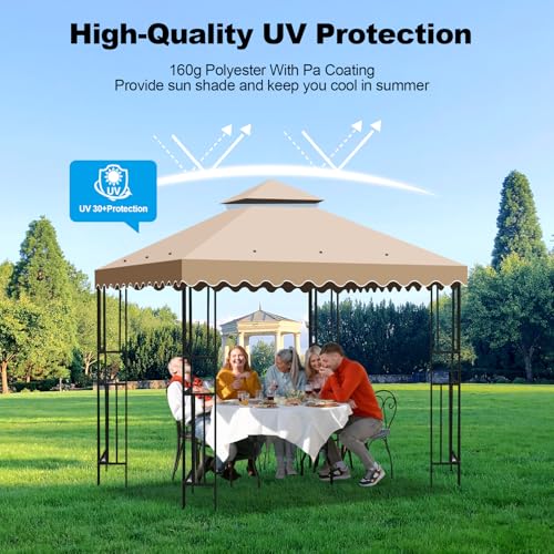 Qweidown Techo de Recambio para Pérgola 3x3 m con Ventilaci, Doble Capa, Impermeable y UV 50+, Toldo Repuesto Tela Oxford 300D para Jardín, Barbacoa, Bodas y Fiestas(Caqui) - imagen 2