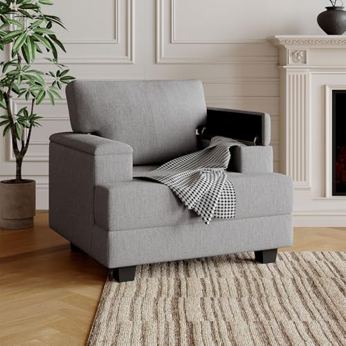Sillón con almacenamiento tapizado en lino Gris oscuro miniatura 1