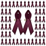CRAFFANCY 100 Pcs Burgundy Ribbon Pins, Satin Ribbon Pin Sickle Cell Anemia Myleoma Awareness Badge Brooch with Safety pins for Women & Men Event Decoration
