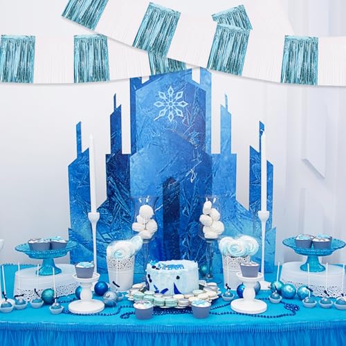 Image of BEISHIDA 3 Packs Metallic Foil Fringe Garland Light Blue White Wall Hanging Tinsel Fringe Banners for Car Floats Bridal Shower Wedding Birthday Graduation Holiday Party Decoration(30 Feet)