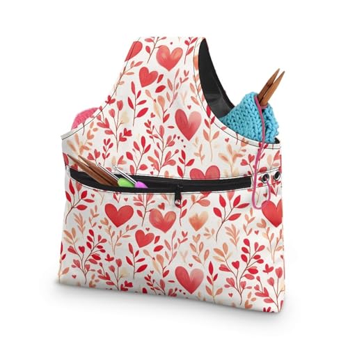 Image of KUIFORTI Floral Knitting Yarn Bag Love Heart Yarn Bags for Crocheting on The Go Crochet Storage for Women Girls at Home Valentines Day Ladies Gifts Size S