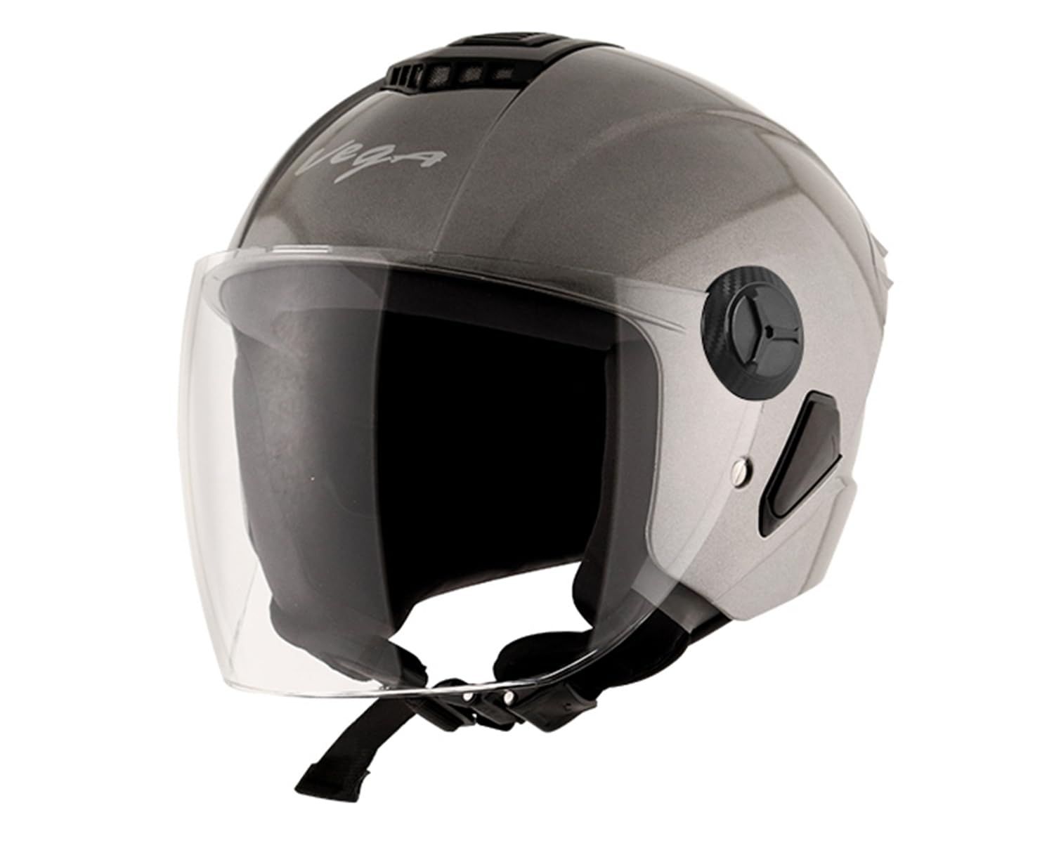 Vega Aster Dx ISI Certified Smooth Gloss Finish Open Face Motorcycling Helmet for Men and Women with Clear Visor(Anthracite, Size:L)