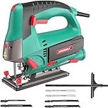 HYCHIKA Scie Sauteuse 800W, 800-3000SPM, 6 Vitesses Réglables, 4 Modes de Coupe, Angle d'inclinaison ±45 °, 6 Lames de Scie, Changement de Lames Rapide
