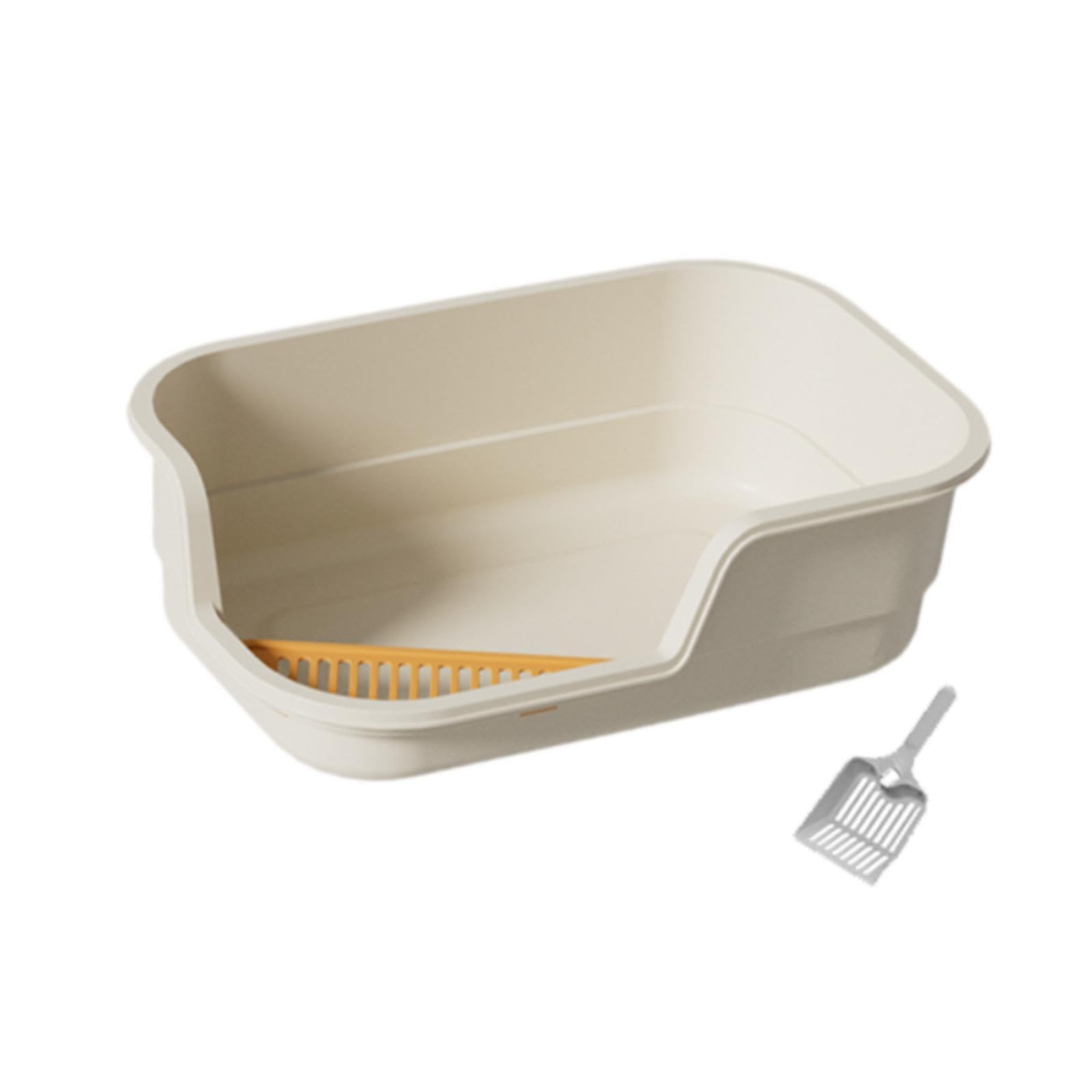 MagiDeal Open Cats Litter Boxes,Open Top Pet Anti Splashing Open Air Litter Pan,Portable Anti Splash Cat Toilet Sandbox,Cat Toilet, beige