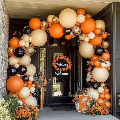 Image of 108Pcs Double Stuffed Orange Balloon Garland Arch Kit
