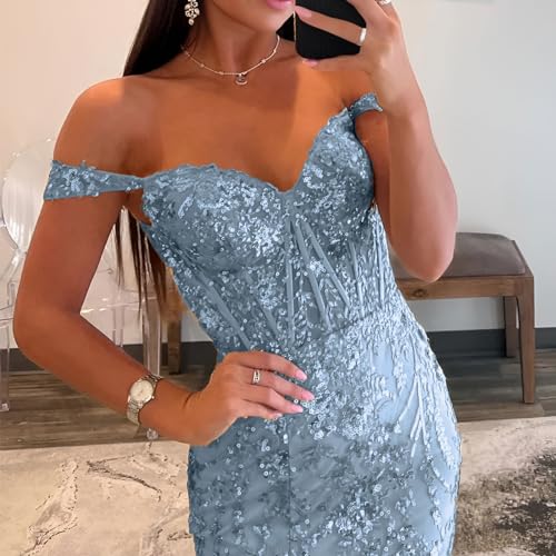 ManDu Sparkly Sequin Applique Prom Dresses Long Mermaid Tulle Formal Evening Party Gowns Sweetheart Ball Gown with Slit4