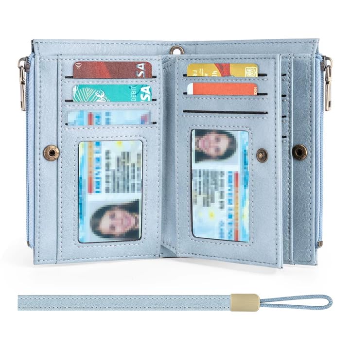 Small Wallet for Women Leather RFID Blocking Trifold Compact Card Holder Wallets with Dual Zipper Coin Pocket