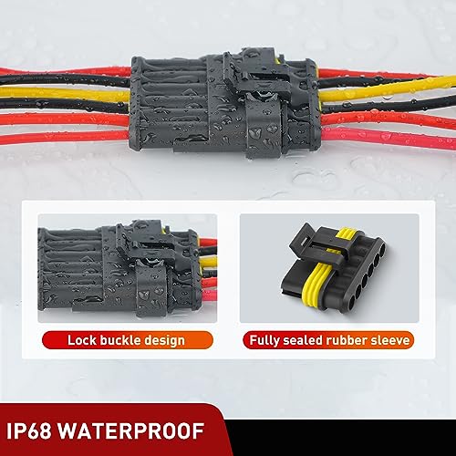 Image of Nilight 260PCS 6 Pin Electrical Connector Plug with Male Female Terminals | Wire Waterproof Connectors 6 Way Automotive Connect Set for Car Truck Motorcycle Marine Boat 10 Sets