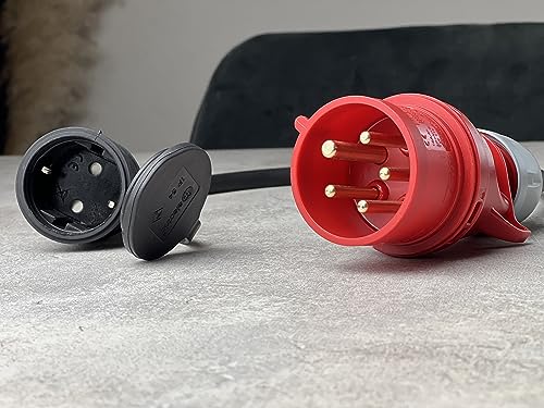 CusoTec CEE 16A Starkstrom Stecker auf Schuko Kupplung 230V 3x2,5mm² Gummischlauchleitung IP44