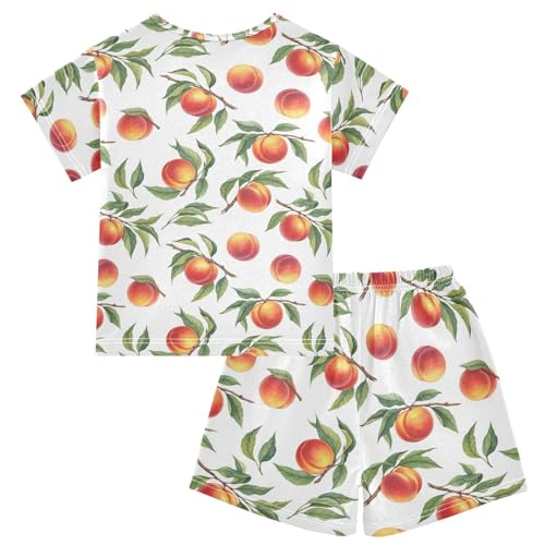 Pajama Short Sets Peaches Branch Pattern Soft Cotton Summer Sleepwear 2 Piece PJS Size 5-14T2