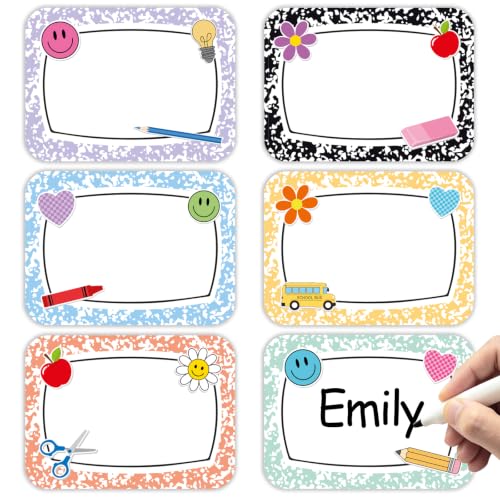 Image of Whaline 144Pcs Composition Name Tag Stickers for Classroom Back to School Name Labels 3.5 x 2.6 Inch Colorful Composition Desk Name Tags Pencil Nameplates for Preschool Elementary School