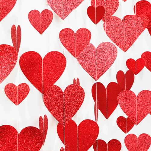 Image of Valentines-Day Party Decorations Red Heart-Garland - 52ft Special Night Galentines Hanging Streamers Banner,Girl Romantic Wedding Anniversary Baby Bridal Shower Engagement Mohters Decor Panduola