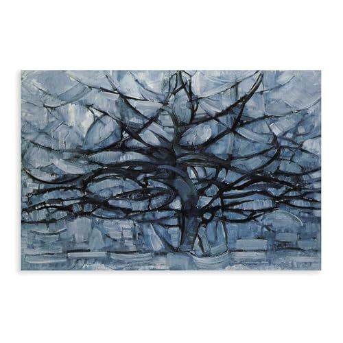 Arbre gris Piet Mondrian poster deco tableau moderne salon chambre bureau 30x45