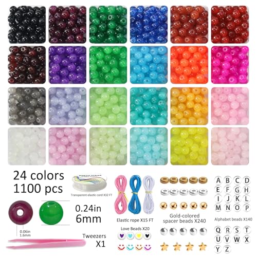Kit perles en verre pour création de bracelets de 24 couleurs