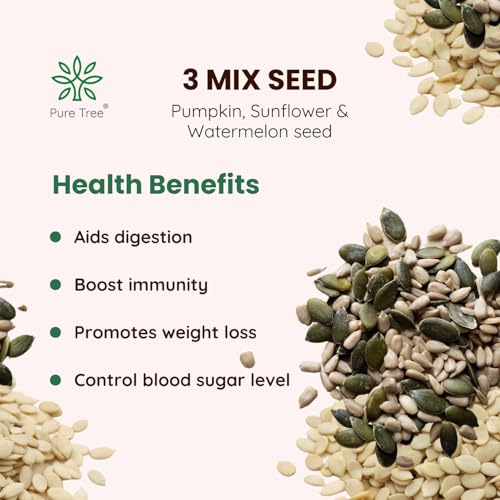 Image of Pure Tree Certified Organic Pumpkin Seeds, Sunflower Seeds, Watermelon Seeds | 850 g | Rich Source Of Magnesium | 3 Seeds Mix for Eating | Crunchy Snack, Diet Snacks, Mix In Salad