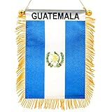 Anley 4 X 6 Inch Guatemala Fringy Window Hanging Flag - Mini Flag Banner & Car Rearview Mirror Décor - Fringed & Double Sided - Guatemalan Hanging Flag with Suction Cup