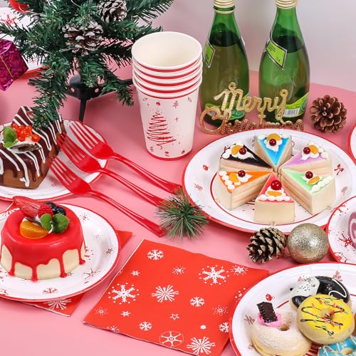 Christmas Party Supplies Decorations, Christmas Disposable Plates and Napkins with Paper Plates, Napkins, Cups and Forks - Serves 25 – Image 6