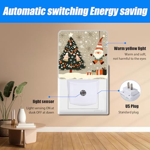 Image of Christmas Tree Night Light,Santa Claus Snowflakes Nightlight Plug into Wall,LED Lamp,Suitable for Bedrooms,Kitchens,Toilets,Etc.Auto Sensor Dusk to Dawn,Energy-Saving
