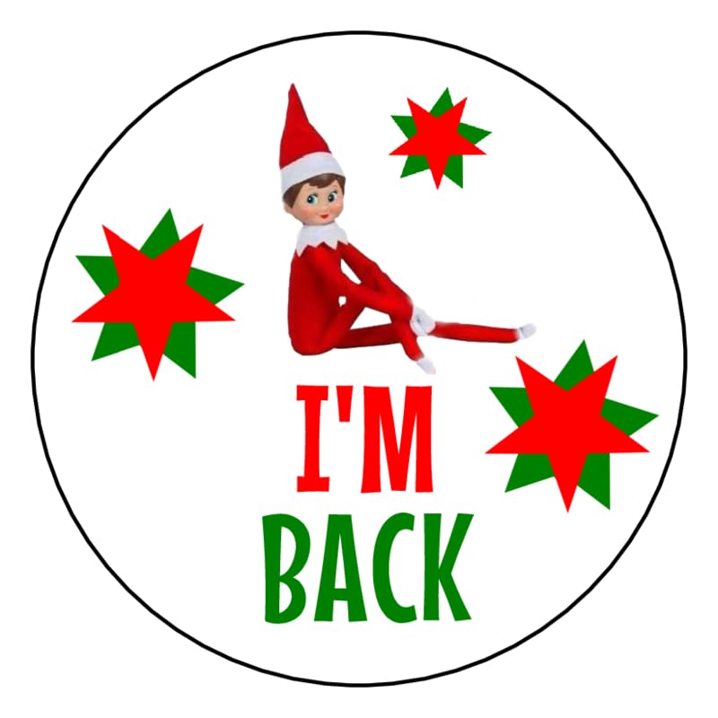 Non Personalised I'm Back Elf Christmas Xmas Stickers Perfect for Sweetcones (Matte, 6 Stickers - 88mm Round)