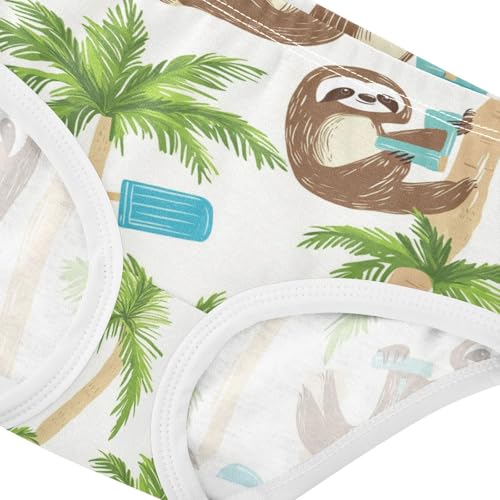 Wusikd Cartoon Sloths Lounging Girls' Underwear Cotton Palm Tree Girls Briefs Soft Toddler Underwear 2T4