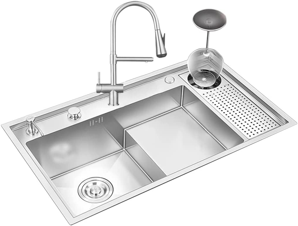 Fregadero de cocina de acero inoxidable con perilla de drenaje y bandeja móvil, kit completo de instalación para estación de trabajo