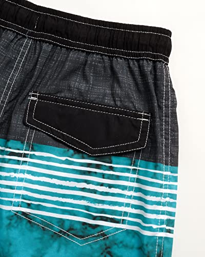 Quad Seven Boys' Swim Trunks - 2 Pack Striped Quick Dry Board Shorts Bathing Suit (8-18), Size 16/18, Blue/Green Tie Dye #TOP3