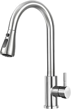Kitchen Faucet with Pull Down Sprayer High Arc Brushed Nickel Single Handle Kitchen Sink Stainless Steel 3 Modes (Stream/Spray/Pause) 360° Rotation, Grifos para Fregaderos de Cocina