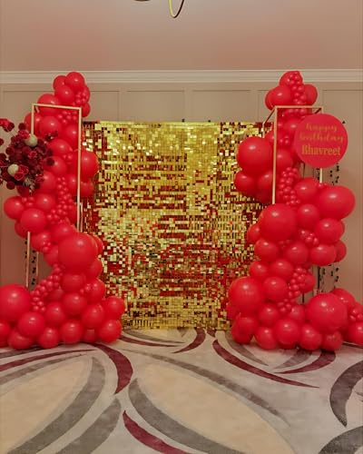 Image of Gold Shimmer Wall Backdrop 36 Panels Cover 6 x 6 Ft, Photo Backdrops for Wedding,Anniversary,Birthday,Party Decoration