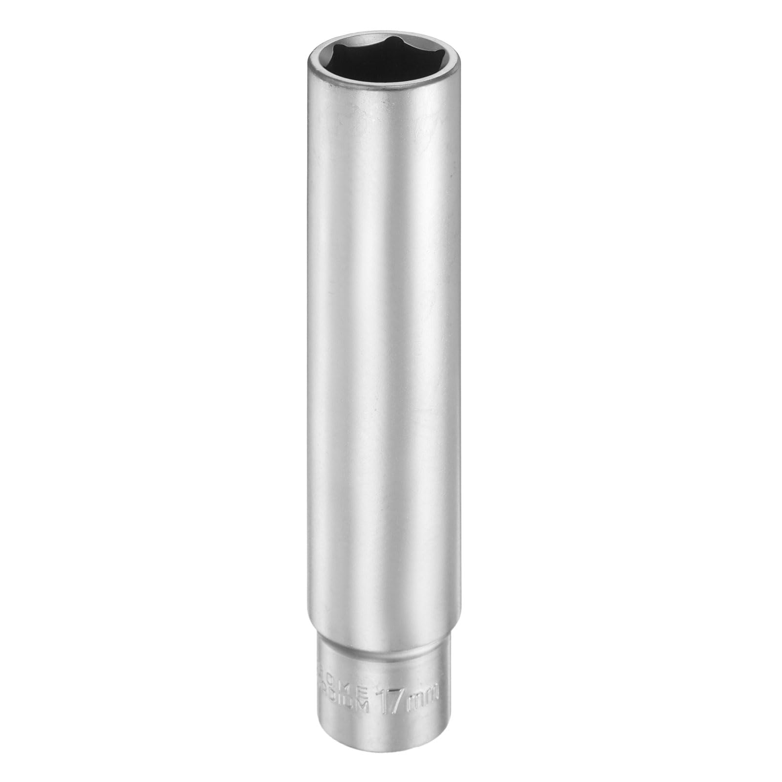 sourcing map 6 Points Deep Socket 3/8" Drive 17mm Deep Metric CR-V Steel Polished Nickel Plating Flip Sleeve 120mm / 4.7" Extra Long Socket Tool for Home Auto Nuts Bolts Repair