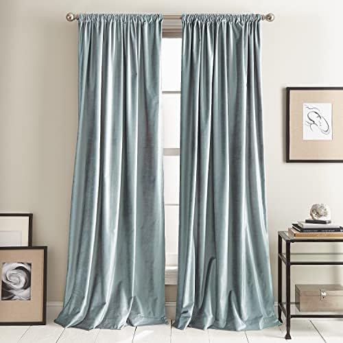 DKNY Curtains Modern Knotted Velvet Lined Curtain Panel Pair, 84", Blue