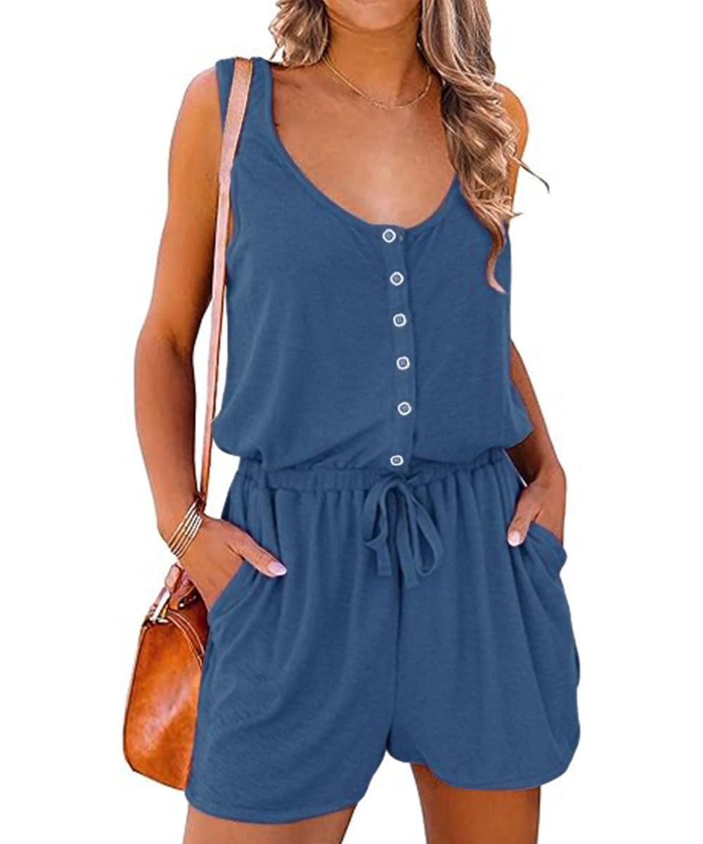 GRMLRPT Damen Jumpsuit Elegant Ärmellos U-Ausschnitt Overall Sommer Lose Hosenanzug Kurz Playsuit Romper Sommer Strand Beachwear(Mehrfarbig,S-XL)