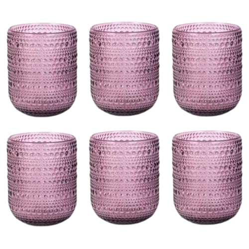 TRESV Set de 6 Vasos Colores o Transparente, Vaso de Cristal agua de 250 ml, Vaso de Agua y Bebidas, Aptos para Lavavajillas (Rosa 250ml)