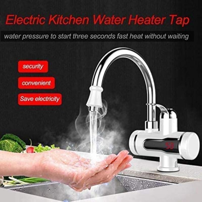 Image of TEKCOOL Instant Electric Water Heater Faucet - Tankless Hot Water Heater for Kitchen & Bathroom, Energy-Efficient with Adjustable Temperature Control.