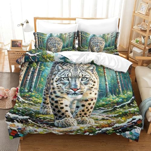 Housse couette léopard de neige douce sans plis avec zip