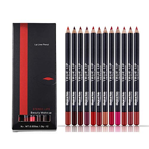 Matte Lip Liner Pencil Set - 12 Assorted Colors Natural Lip Makeup Soft