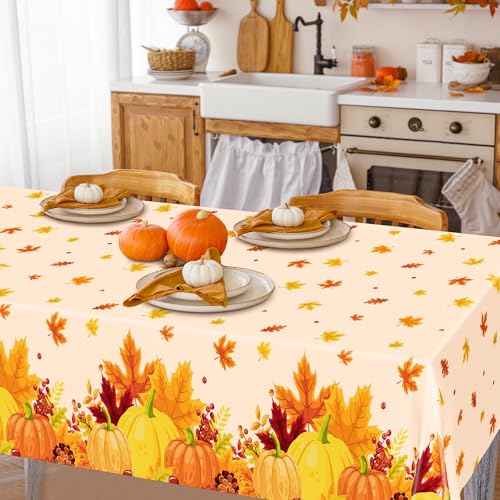 Image of 4 Pack Fall Thanksgiving Tablecloths Disposable Leaves Pumpkin Table Cloth
